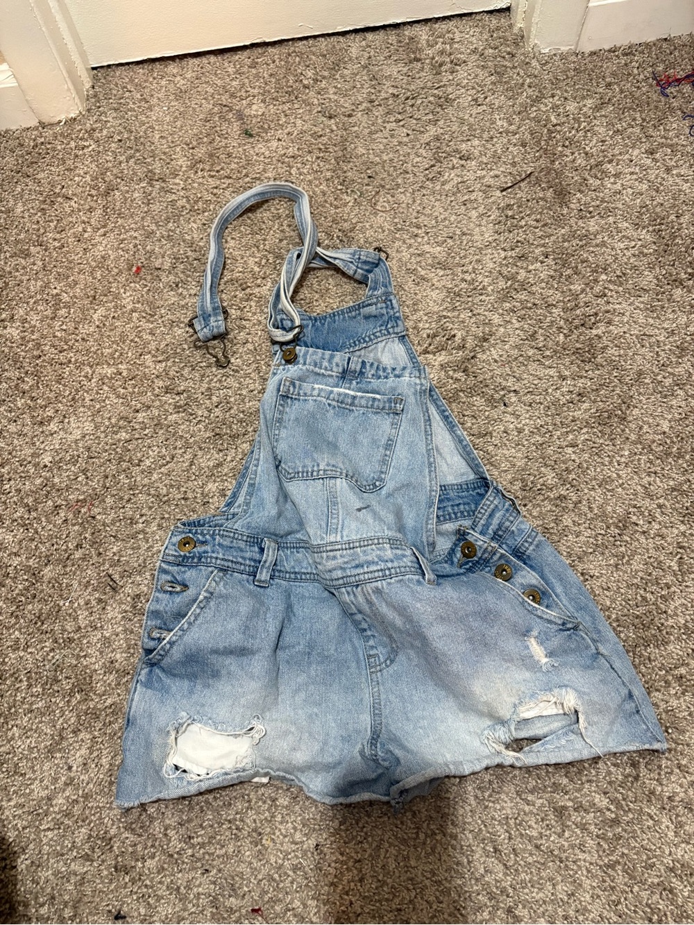Light Wash Denim Overall Shorts for Kids - Blue
